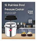 Preethi Induction Base Stainless Steel Outer Lid Pressure Cooker, 5 Litres, Silver-(Spill Splash Shield) PC 026